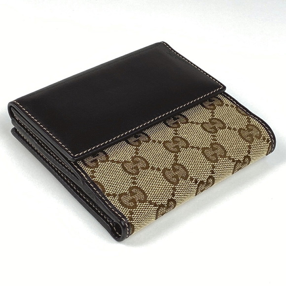 Gucci GG bifold wallet double snap heart motif canvas beige brown - Picture 2 of 7